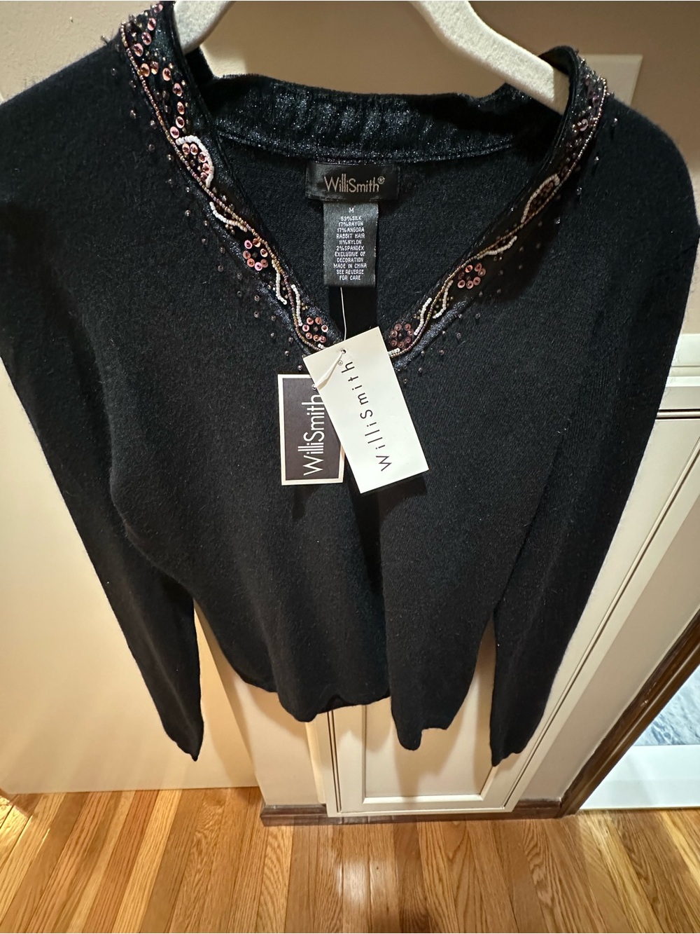Vintage Willi Smith Black V-Neck Sweater with Embellishment Size M